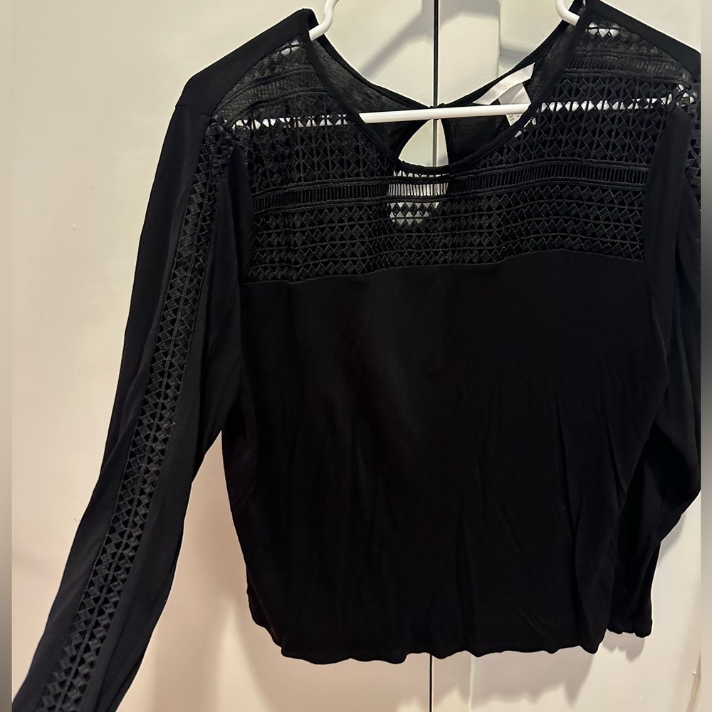 H&M Black Lace Yoke Long Sleeve Blouse